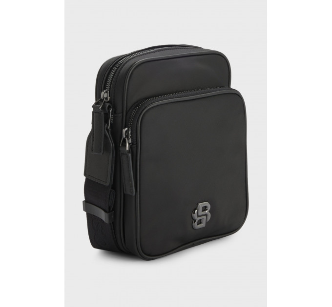 Чоловіча сумка Hugo Boss Reporter з фурнітурою у вигляді монограми Double B чорного кольору