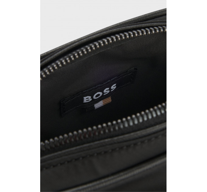 Чоловіча сумка Hugo Boss Reporter з фурнітурою у вигляді монограми Double B чорного кольору