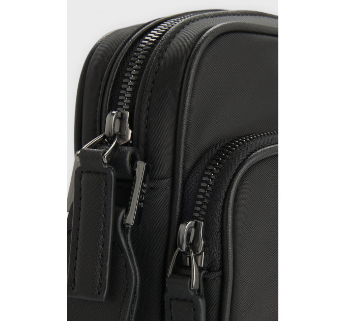 Чоловіча сумка Hugo Boss Reporter з фурнітурою у вигляді монограми Double B чорного кольору