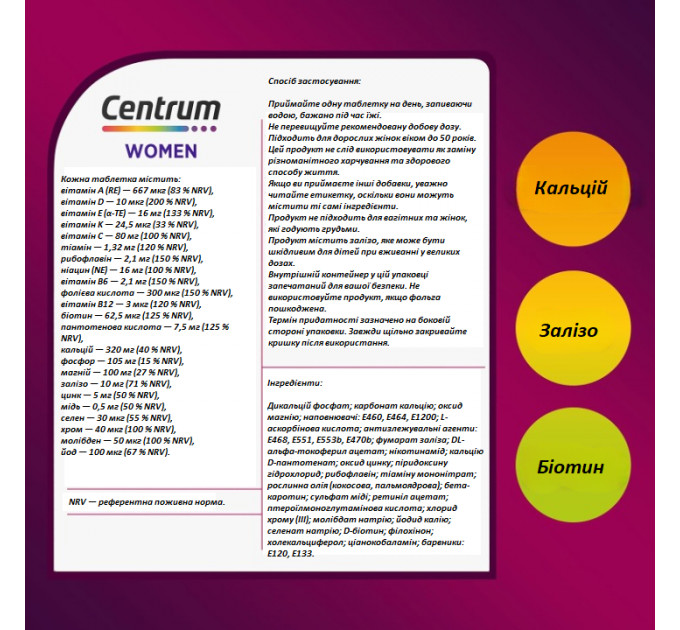 Вітамінно-мінеральний комплекс для жінок Centrum Women (30 таб)