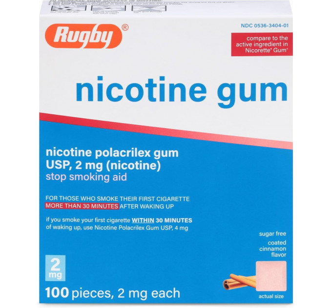 Нікотинова жувальна гумка Rugby Polacrilex 2 мг зі смаком кориці 100 шт.