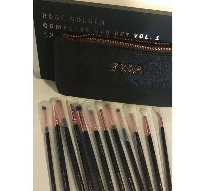 Набір кистей для макіяжу очей Zoeva Complete Eye Set Rose Golden Vol.1 12 шт з косметичкою