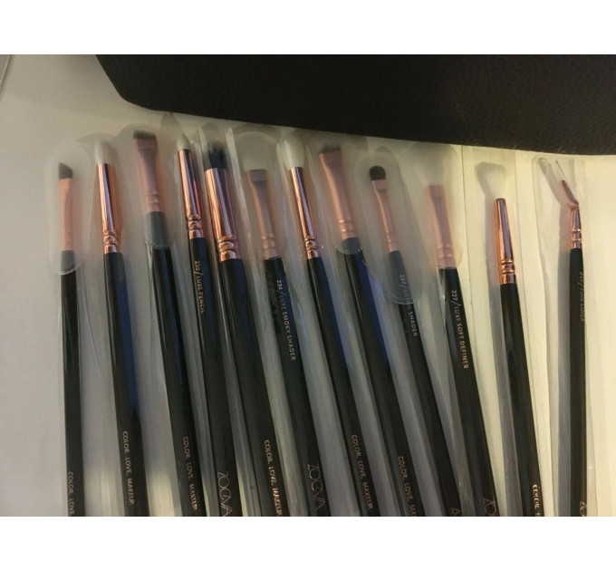 Набір кистей для макіяжу очей Zoeva Complete Eye Set Rose Golden Vol.1 12 шт з косметичкою