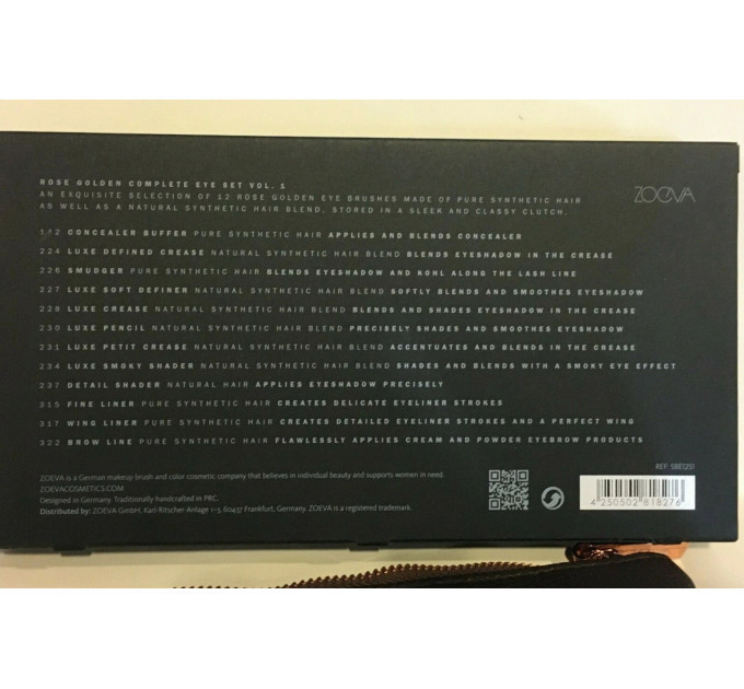 Набір кистей для макіяжу очей Zoeva Complete Eye Set Rose Golden Vol.1 12 шт з косметичкою