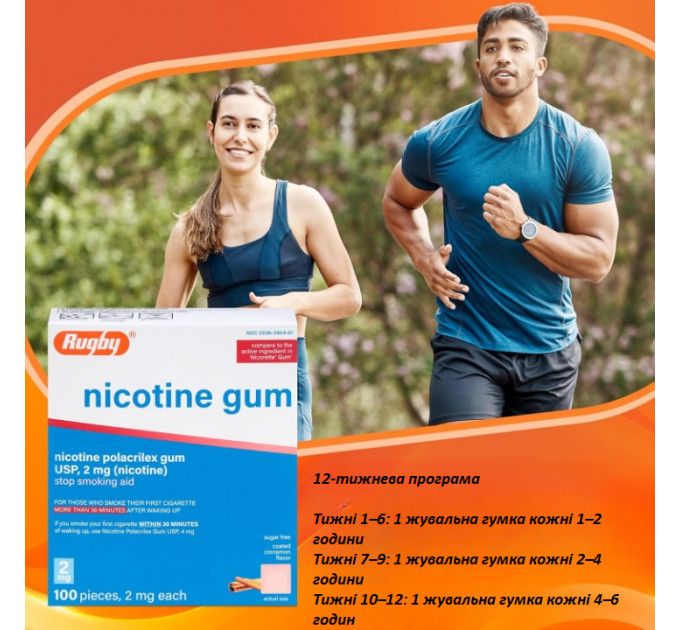 Нікотинова жувальна гумка Rugby Polacrilex 2 мг зі смаком кориці 100 шт.