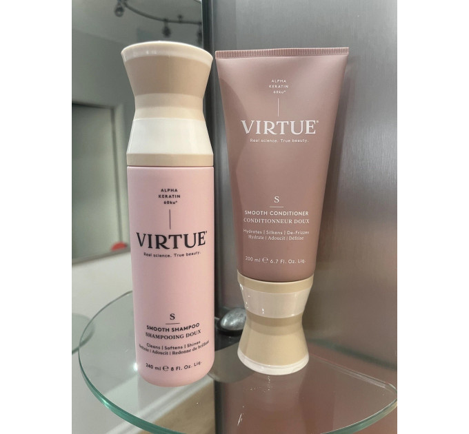 Набір засобів для догляду за волоссям для блиску та розгладжування: шампунь і кондиціонер Virtue Smooth рожевий 240 і 200 мл