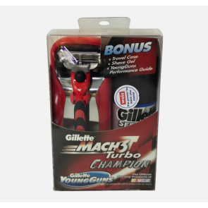 Подарунковий набір для гоління Gillette Mach3 Turbo Champion з гелем і дорожнім футляром
