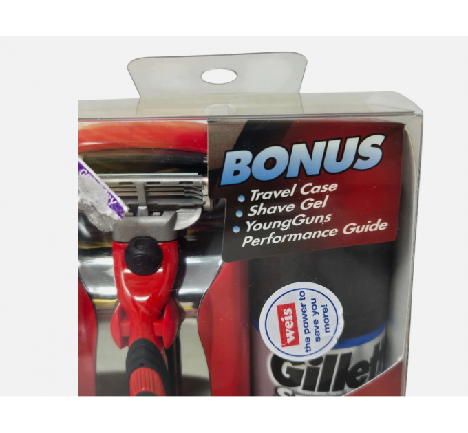 Подарунковий набір для гоління Gillette Mach3 Turbo Champion червоний з гелем і дорожнім футляром