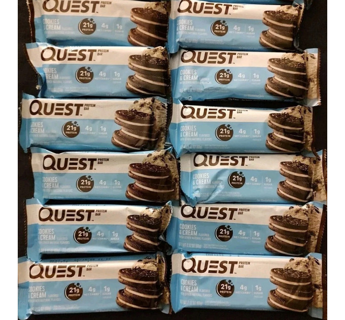 Набор батончиков с протеином Quest Nutrition Cookies & cream вкус печенье-крем 12 шт