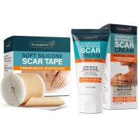 Набір для догляду за рубцями Nuvadermis Silicone Scar Tape & Overnight Intensive Scar Cream Duo (крем 40 мл і пластир 4 см × 300 см)