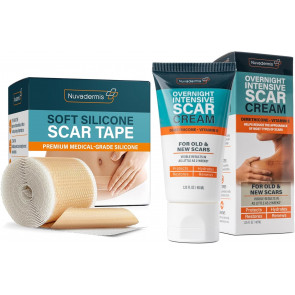 Набір для догляду за рубцями Nuvadermis Silicone Scar Tape & Overnight Intensive Scar Cream Duo (крем 40 мл і пластир 4 см × 300 см)