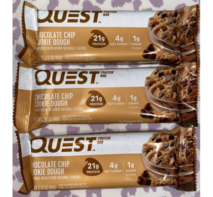 Батончики з протеїном Quest Nutrition Chocolate Chip Cookie Dough зі смаком шоколадного печива 3 шт.
