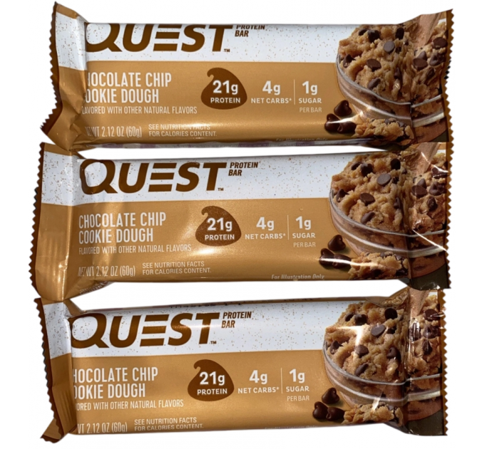 Батончики з протеїном Quest Nutrition Chocolate Chip Cookie Dough зі смаком шоколадного печива 3 шт.