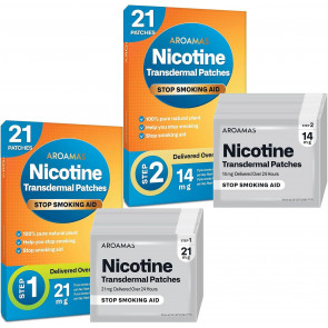 Нікотинові пластирі Aroamas Nicotine Patches рівень 1 і 2 (21 шт по 21 мг і 21 шт по 14 мг нікотину)