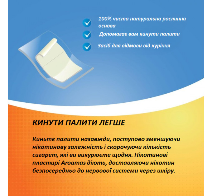 Нікотинові пластирі Aroamas Nicotine Patches рівень 1 і 2 (21 шт по 21 мг і 21 шт по 14 мг нікотину)