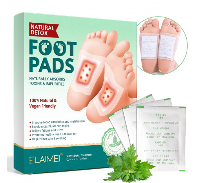Пластирі для ніг трав'яні Elaimei Foot Pads полин і імбир 5 пар