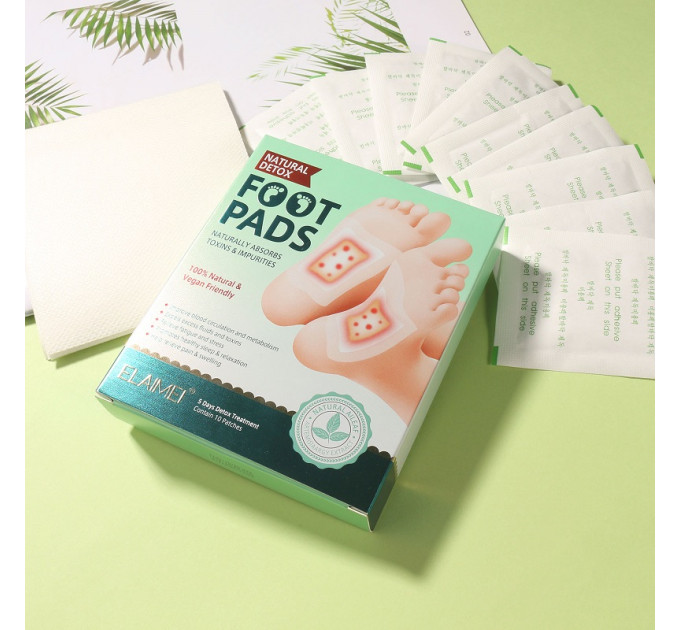 Пластирі для ніг трав'яні Elaimei Foot Pads полин і імбир 5 пар