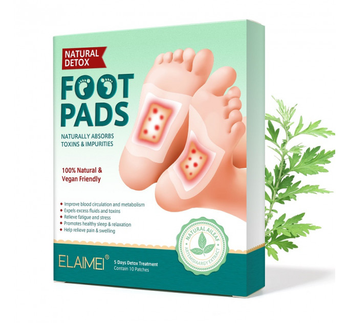 Пластирі для ніг трав'яні Elaimei Foot Pads полин і імбир 5 пар