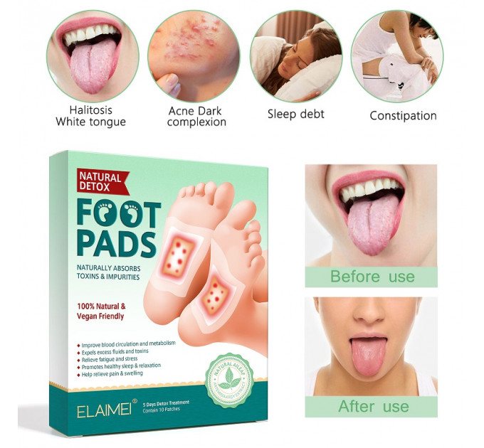Пластирі для ніг трав'яні Elaimei Foot Pads полин і імбир 5 пар