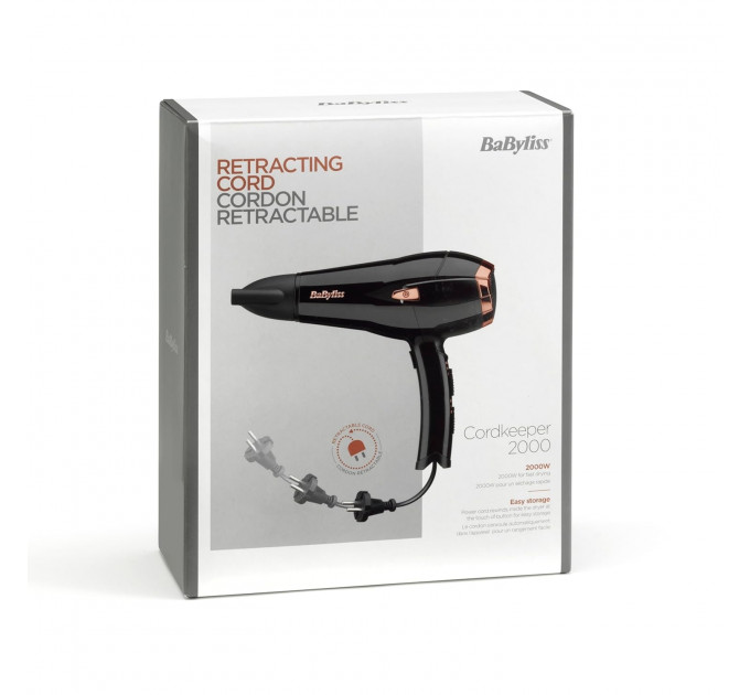 Фен з функцією іонізації BaByliss Cordkeeper 2000 Вт D373E чорний