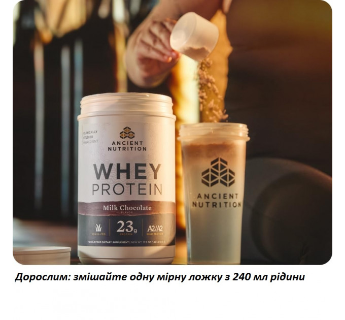 Сироватковий протеїн з пептидами колагену Ancient Nutrition Grass Fed Whey Milk Chocolate 592 г