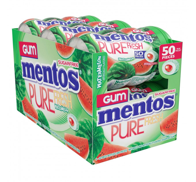 Жувальна гумка Mentos Pure Fresh зі смаком кавуна 6 упаковок по 50 шт (300 подушечок)