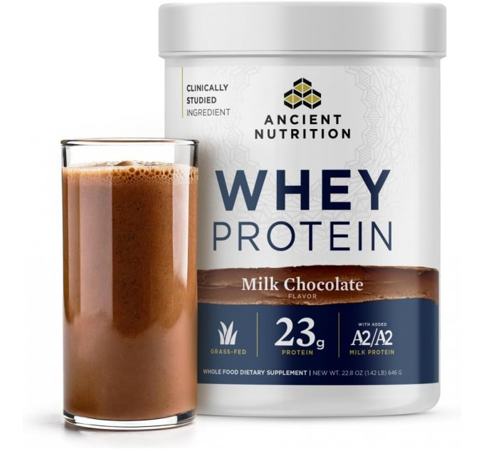 Сироватковий протеїн з пептидами колагену Ancient Nutrition Grass Fed Whey Milk Chocolate 592 г