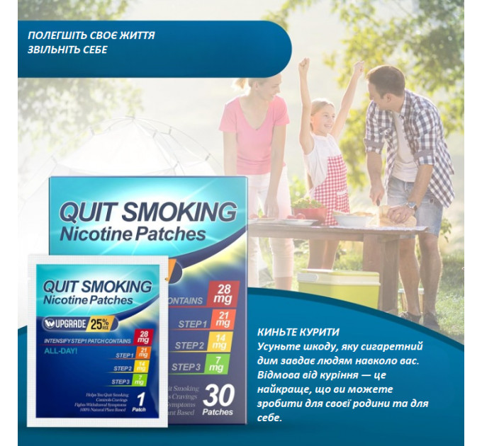 Нікотинові пластирі WOFANLI Quit Smoking Patches Крок перший + 28 мг 30 штук