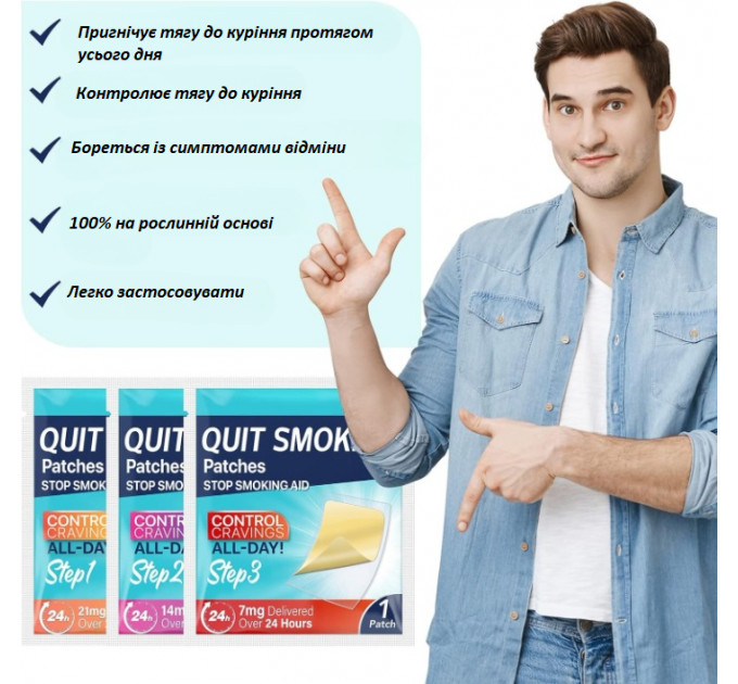 Нікотинові пластирі Quit Smoking Patches Кроки 1-2-3 повний курс 60 штук