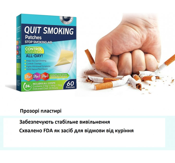 Нікотинові пластирі Quit Smoking Patches Кроки 1-2-3 повний курс 60 штук