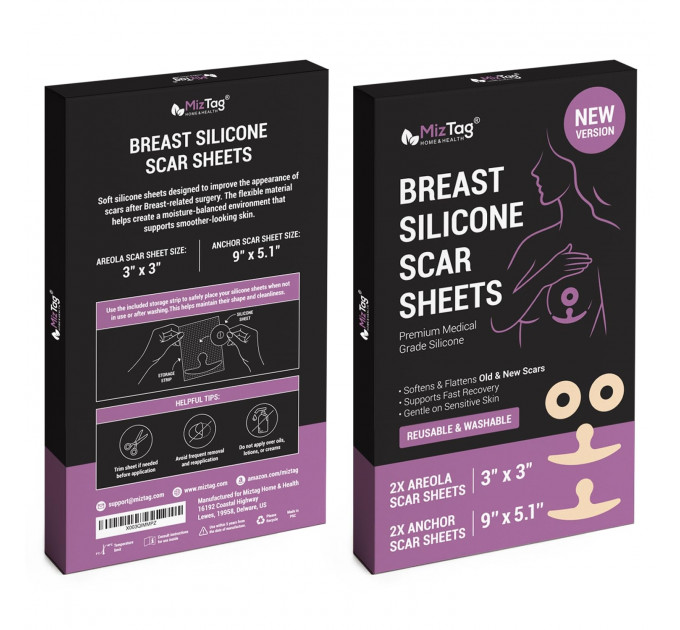 Силіконові пластирі проти шрамів Miztag Home & Health для реабілітації після пластики грудей 4 пари