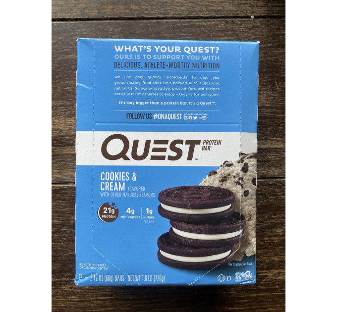 Набор батончиков с протеином Quest Nutrition Cookies & cream вкус печенье-крем 12 шт