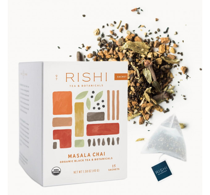 Органічний чорний чай Rishi Tea Masala Chai в пакетиках-саше 15 шт 45 г