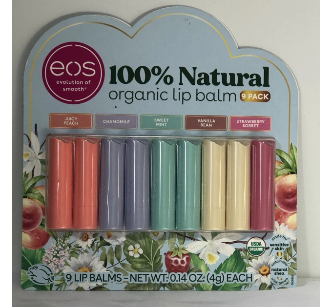 Набор органических бальзамов для губ EOS  9шт