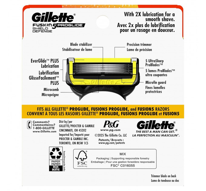Сменні касети для гоління Gillette Fusion5 ProShield (Shield Defense) набір 8 штук