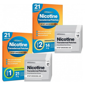 Нікотинові пластирі Aroamas Nicotine Patches рівень 1 і 2 (21 шт по 21 мг і 21 шт по 14 мг нікотину)