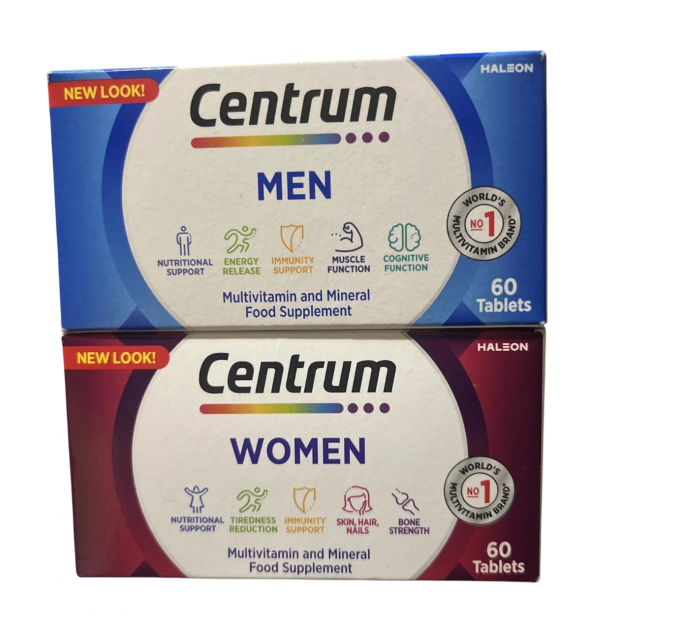 Комплект витаминов и минералов Centrum для мужчин и женщин 2 упаковки по 60 шт