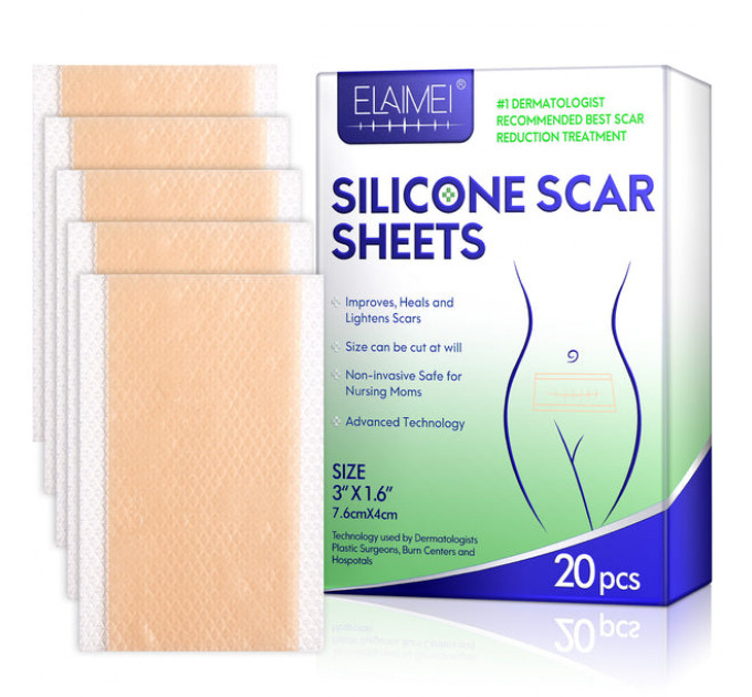 Силіконові пластирі від шрамів і рубців ELAIMEI Silicone Scar Sheets 7.6х4 см 20 шт.