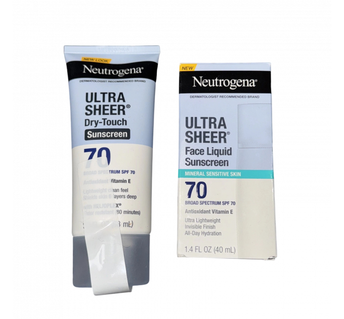Набір сонцезахисних засобів Neutrogena Ultra Sheer SPF 70 (лосьйон для тіла 88 мл і флюїд для обличчя 40 мл)