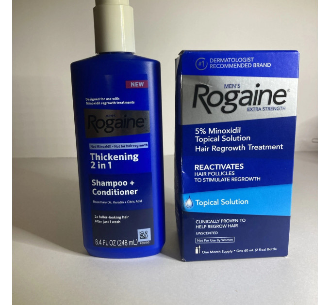 Розчин міноксидилу для росту волосся та бороди Rogaine Minoxidil 5% і шампунь-кондиціонер 248 мл