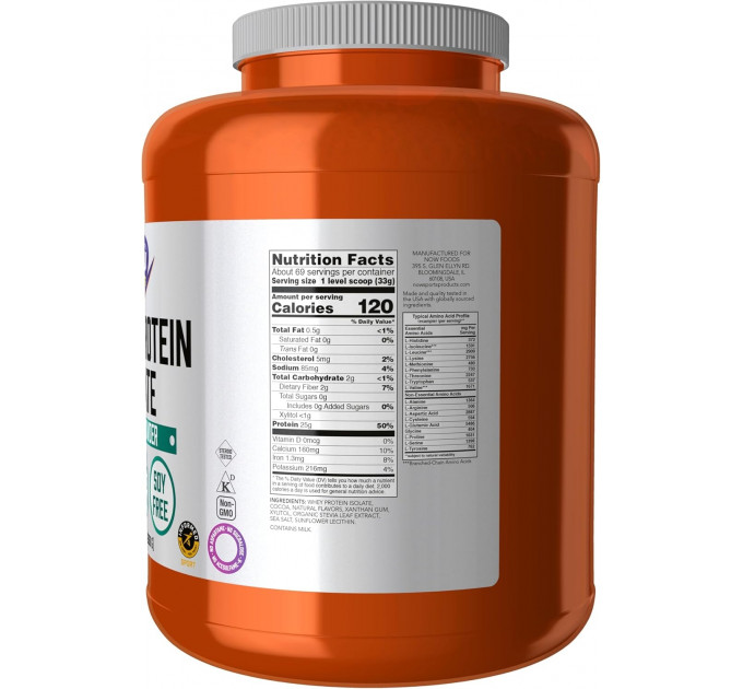 Ізолят сироваткового протеїну NOW Sports Whey Protein Isolate зі смаком шоколаду 2268 г