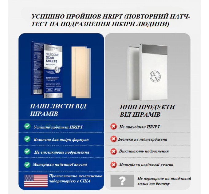 Силіконові пластирі від шрамів і рубців Murasaki Beauty 4 шт розмір 15 x 4 см бежеві