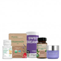 Набір вітамінів і косметики Amway Nutrilite Sleep + Stress Solution для сну та зняття стресу 5 предметів (чай, мармеладки, ашваганда, пробіотик, маска для обличчя)