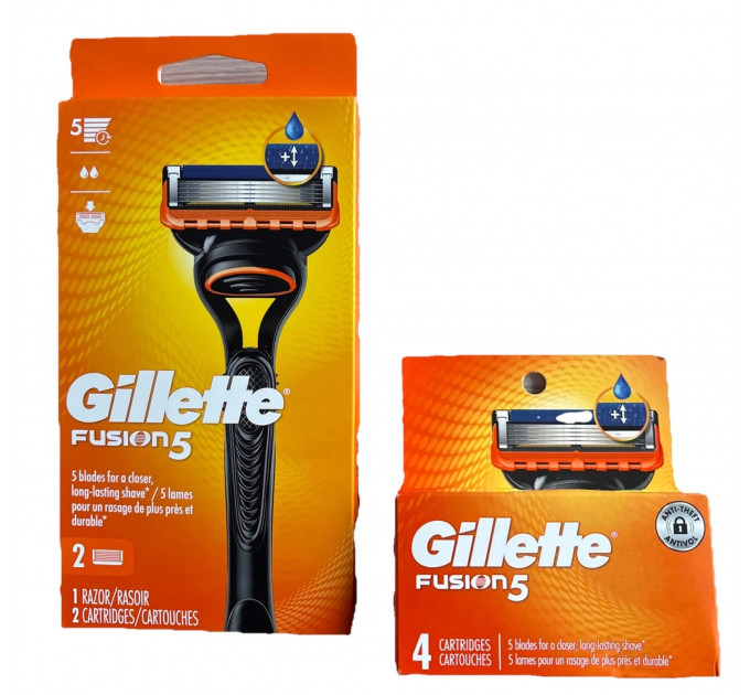 Чоловічий бритвений набір Gillette Fusion 5 (1 станок і 6 змінних касет)