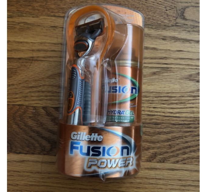 Подарунковий набір Gillette Fusion Power With HydraGel (бритва батарейка підставка гель для гоління)