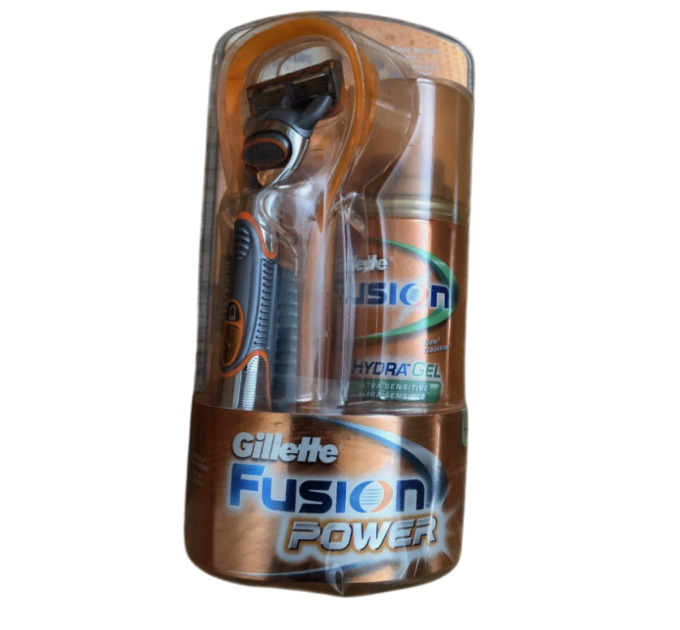 Подарунковий набір Gillette Fusion Power With HydraGel (бритва батарейка підставка гель для гоління)