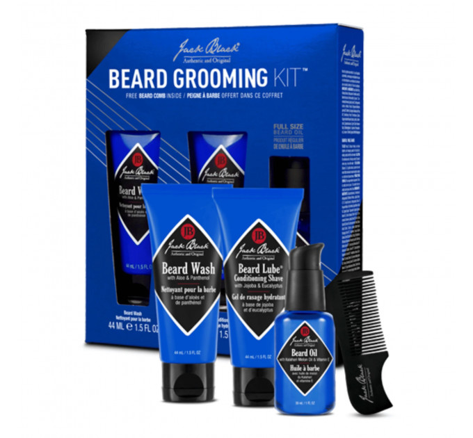 Чоловічий подарунковий набір Jack Black Beard Grooming Kit для очищення та зволоження бороди (гель, кондиціонер, олія, гребінець)