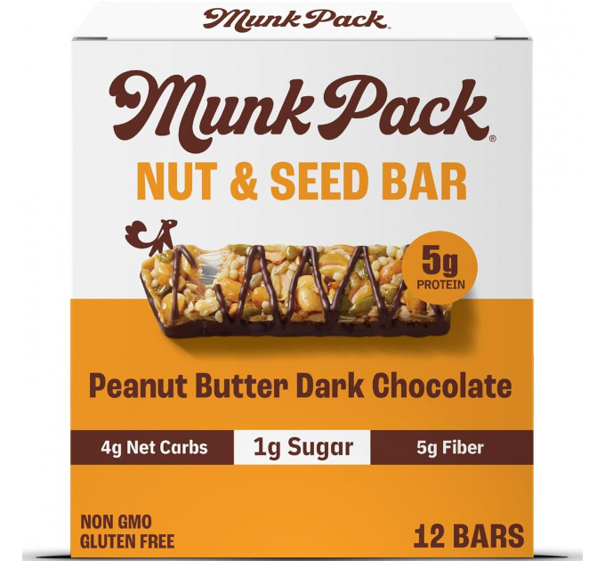 Протеїновий батончик Munk Pack Peanut Butter Dark Chocolate зі смаком арахісової пасти та темного шоколаду 12 шт по 35 г Made in USA