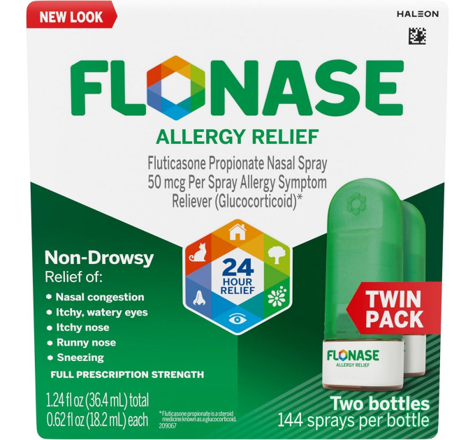 Назальний спрей від алергічного риніту Flonase Allergy Relief 24 години 2 флакони по 144 дози