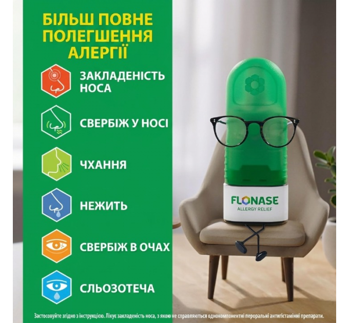 Назальний спрей від алергічного риніту Flonase Allergy Relief 24 години 2 флакони по 144 дози
